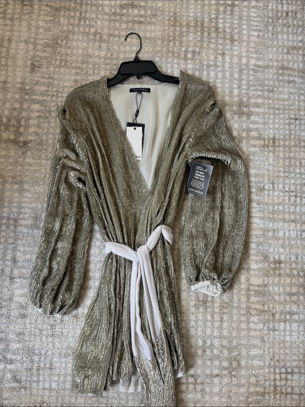 Metallic sequin Wrap Dress with White Tie